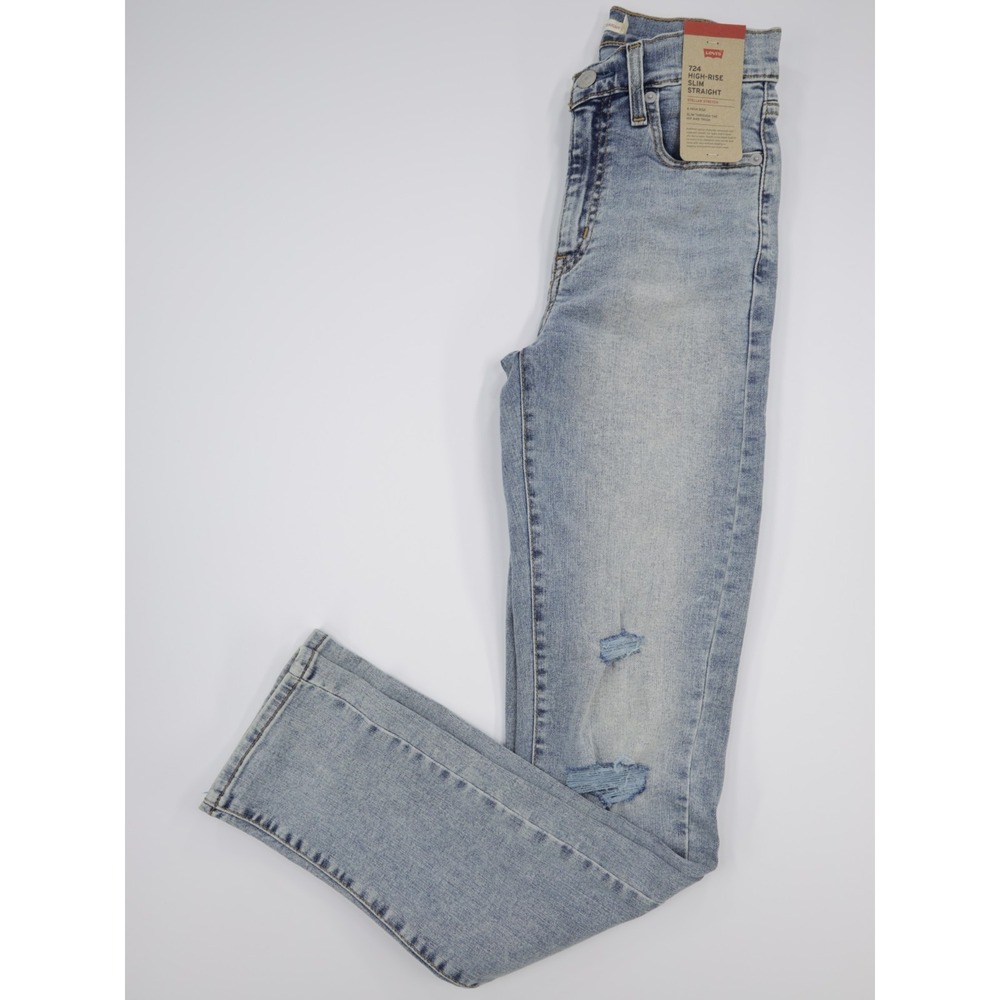 Levi's 724 Women's High Rise Straight Distressed Denim Jeans Light Blue 31X32
